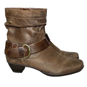 PIKOLINOS BROWN LEATHER BUCKLE ANKLE STRAP BOOTIES SZ 10.5